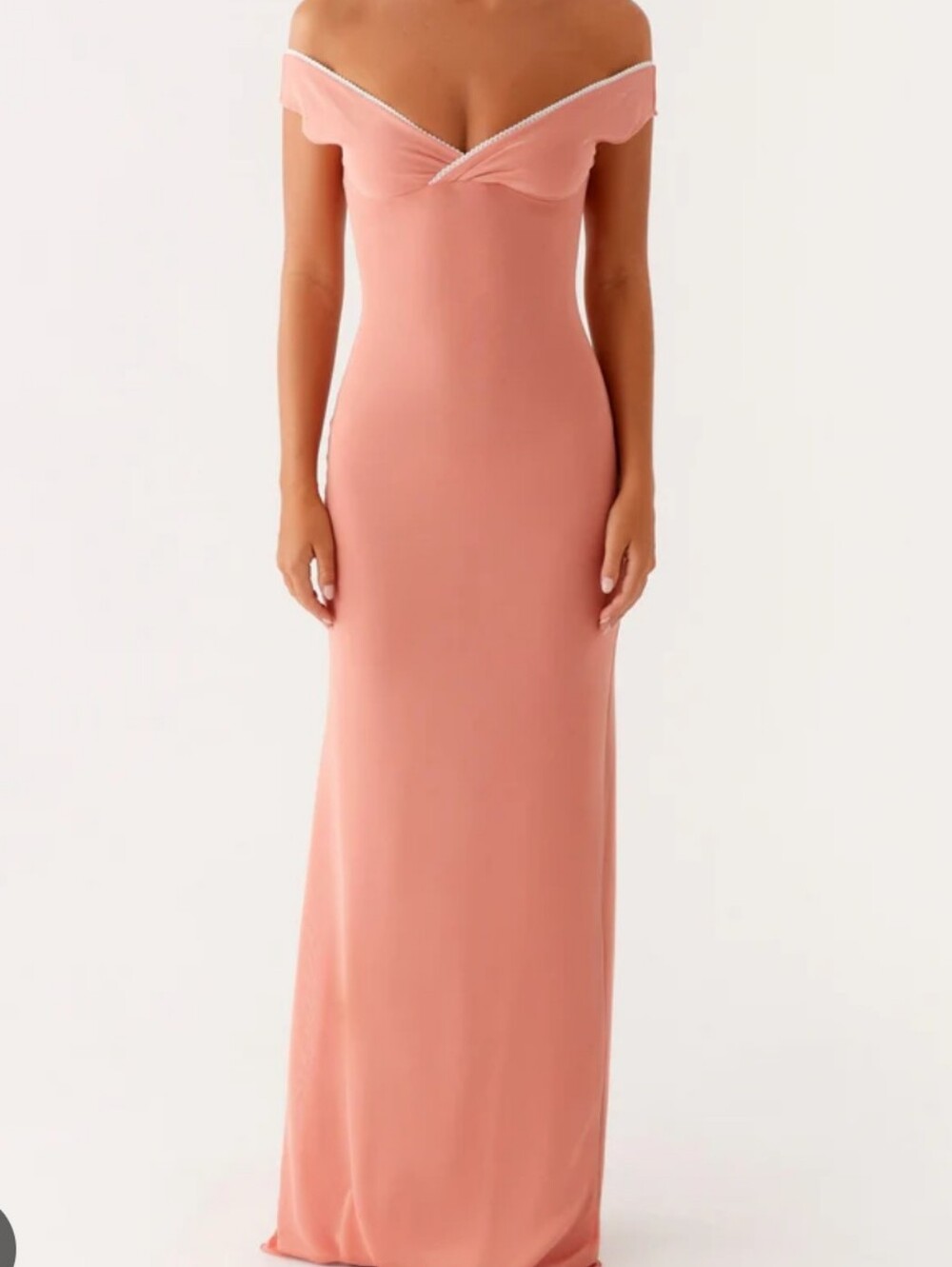 Peppermayo Off The Shoulder Neckline Sleeveless V-Neck Coral Maxi Dress